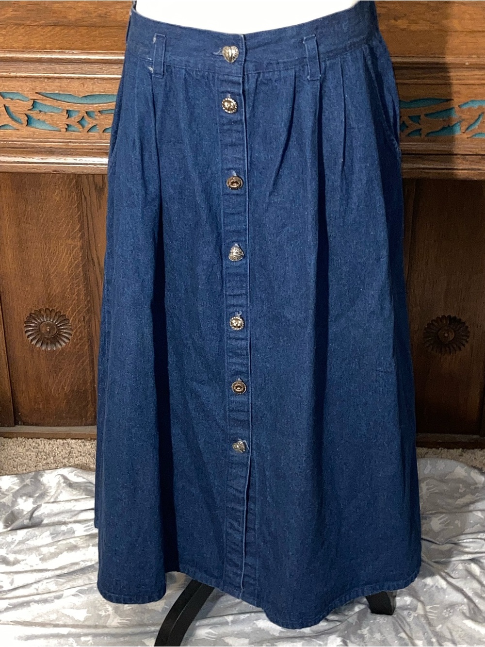 Vintage 100% cotton Denim button front maxi skirt Skirt cottage core 90s size 18